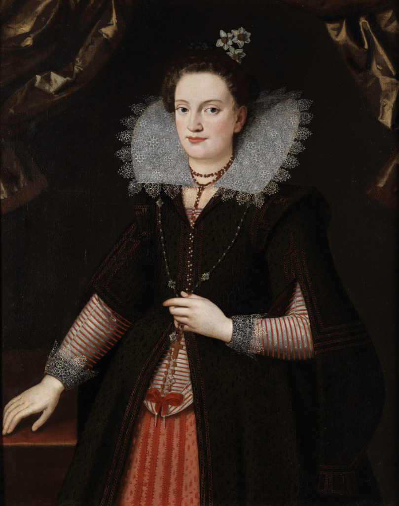 Scipione Pulzone (1544-1598), Portrait Einer Dame. Manches à rayures et dentelle.